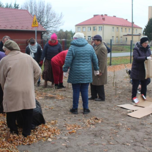 Grupa uczestników warsztatów przygotowuje miejsce pod ziołowy ogród