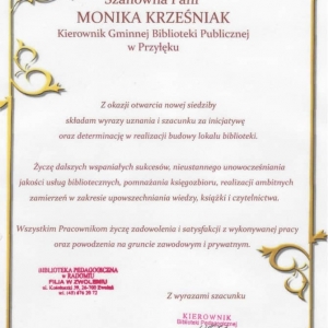 List gratulacyjny - Biblioteka Pedagogiczna w Zwoleniu